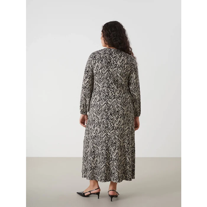 LCW Grace Bej Bisiklet Yaka Desenli Kadın Elbise