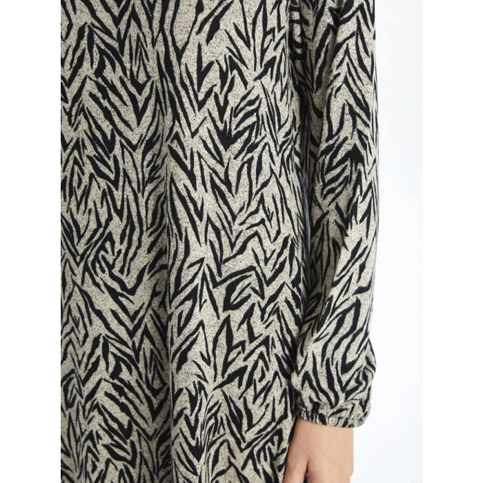 LCW Grace Bej Bisiklet Yaka Desenli Kadın Elbise