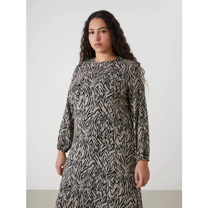 LCW Grace Bej Bisiklet Yaka Desenli Kadın Elbise