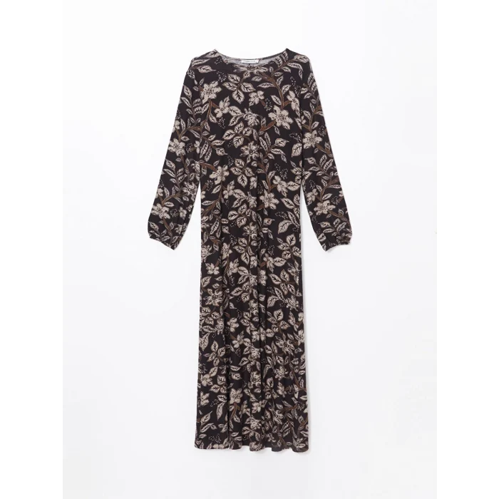 LCW Grace Kahverengi Bisiklet Yaka Desenli Kadın Elbise