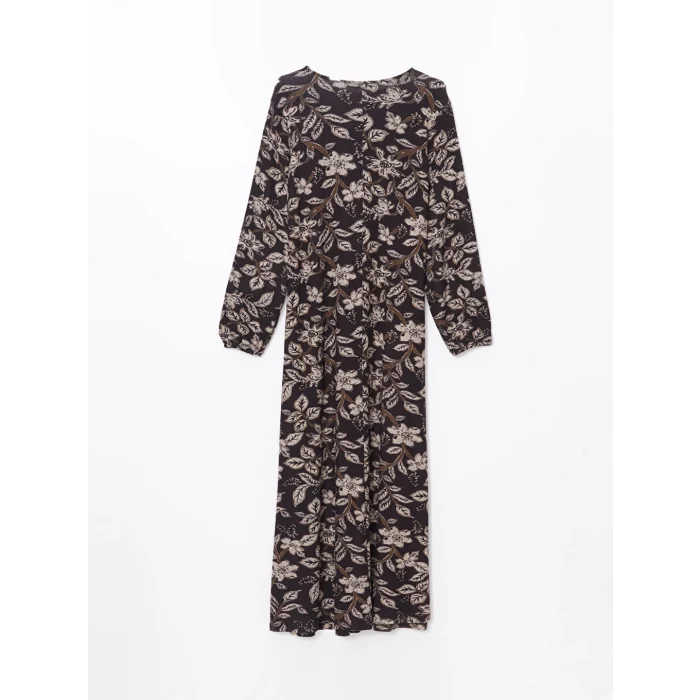 LCW Grace Kahverengi Bisiklet Yaka Desenli Kadın Elbise