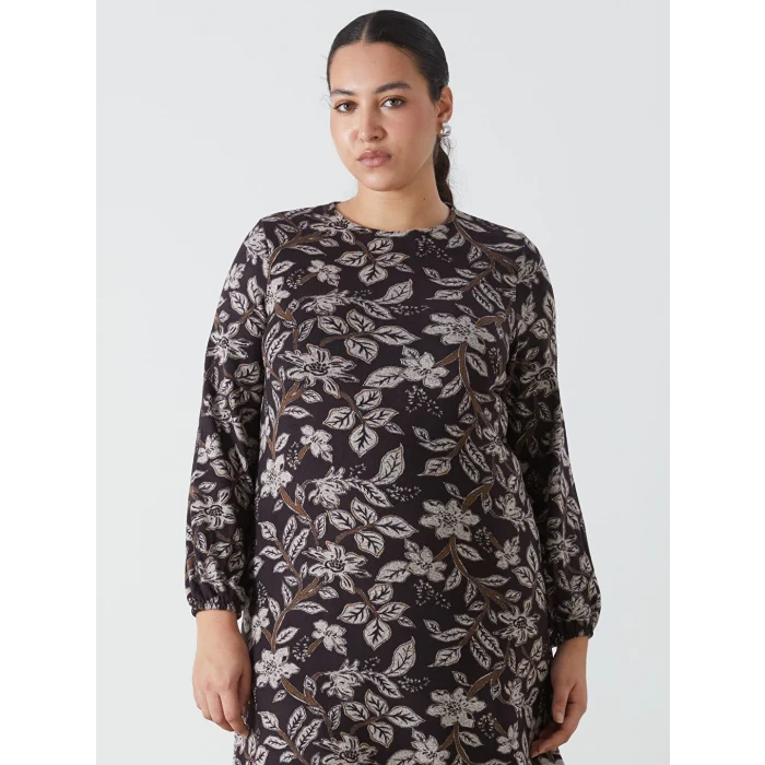 LCW Grace Kahverengi Bisiklet Yaka Desenli Kadın Elbise