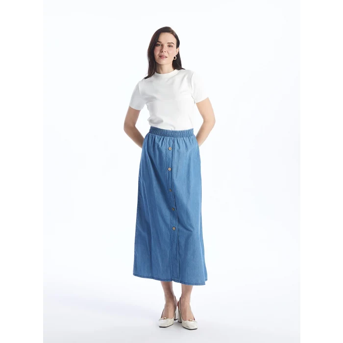 LCW Grace Mavi Kadın Beli Lastikli Düz Jean Etek