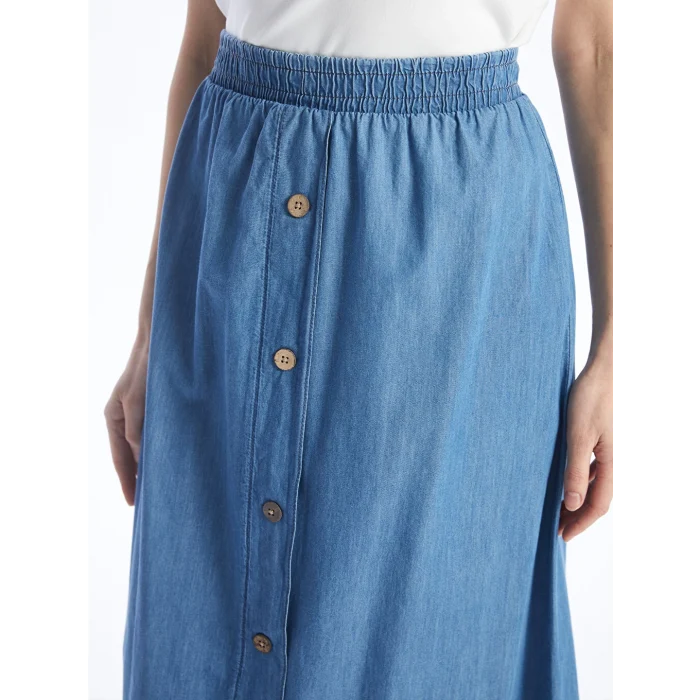 LCW Grace Mavi Kadın Beli Lastikli Düz Jean Etek