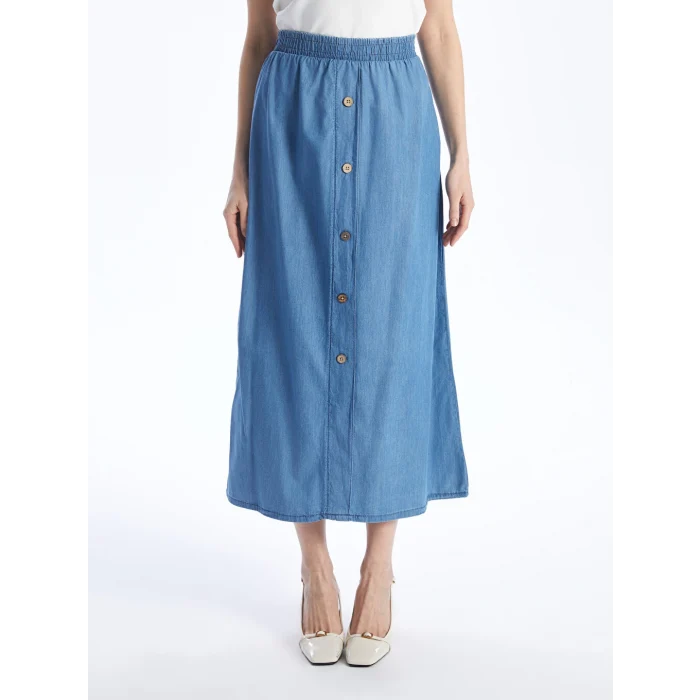 LCW Grace Mavi Kadın Beli Lastikli Düz Jean Etek