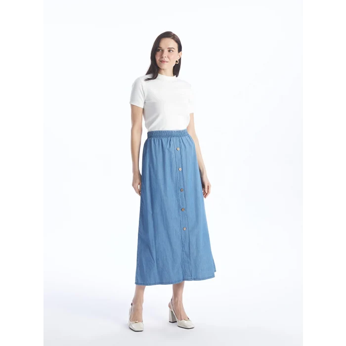 LCW Grace Mavi Kadın Beli Lastikli Düz Jean Etek