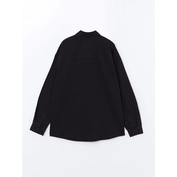 LCW Jeans Siyah Rahat Kalıp Uzun Kollu Erkek Jean Gömlek