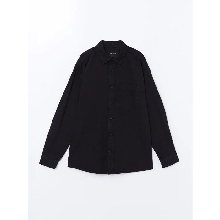 LCW Jeans Siyah Rahat Kalıp Uzun Kollu Erkek Jean Gömlek