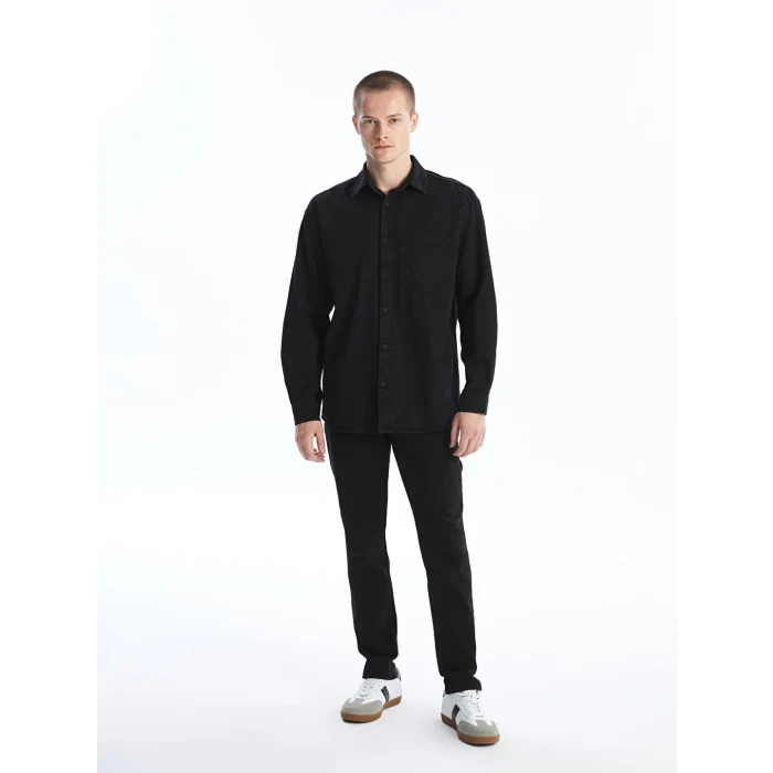 LCW Jeans Siyah Rahat Kalıp Uzun Kollu Erkek Jean Gömlek