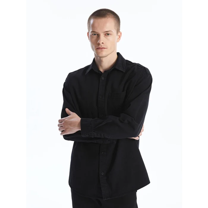 LCW Jeans Siyah Rahat Kalıp Uzun Kollu Erkek Jean Gömlek