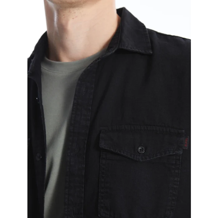 LCW Jeans Siyah Regular Fit Uzun Kollu Erkek Jean Gömlek