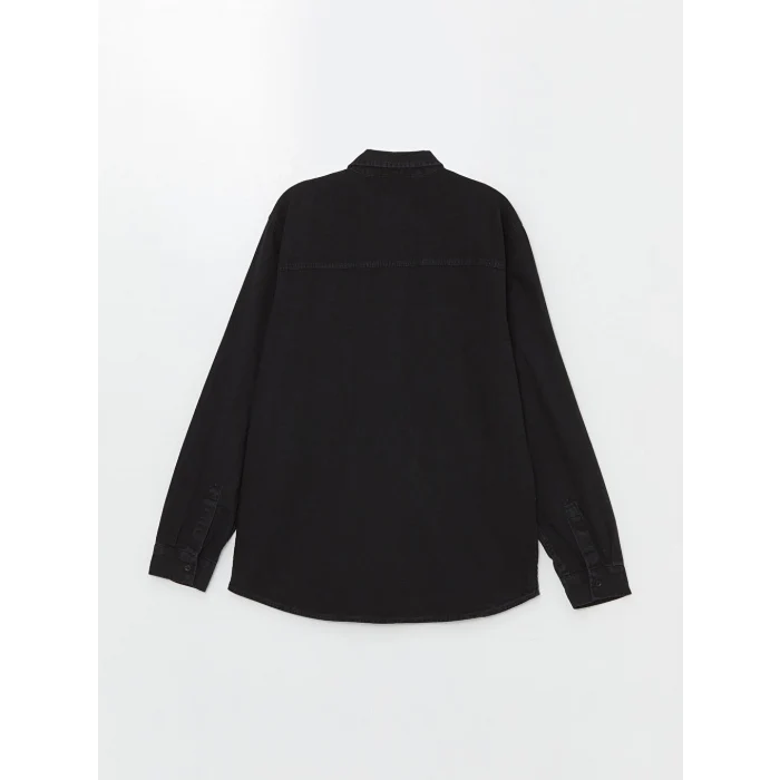 LCW Jeans Siyah Regular Fit Uzun Kollu Erkek Jean Gömlek