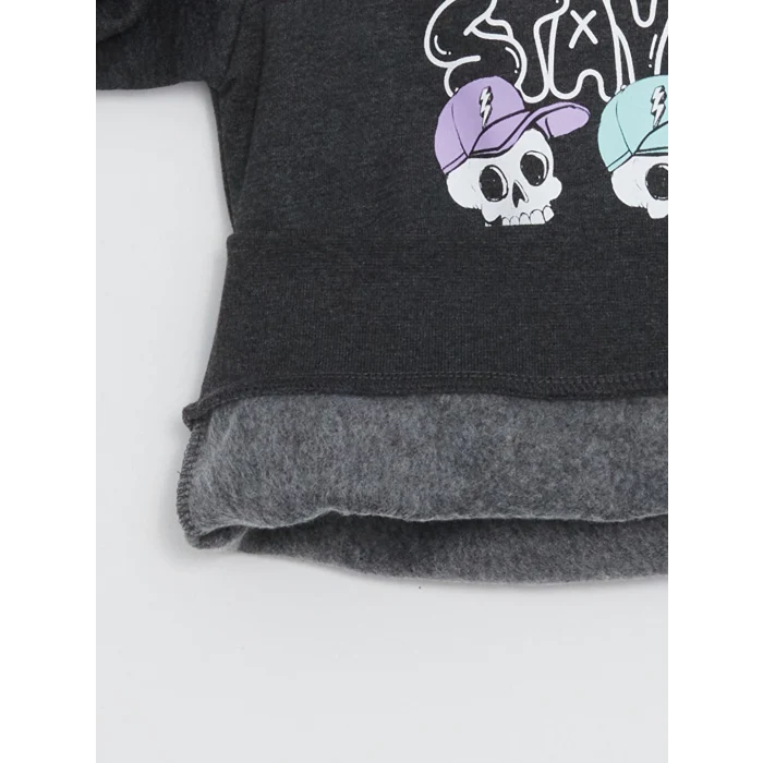 LCW Kids Antrasit Bisiklet Yaka Baskılı Uzun Kollu Erkek Çocuk Sweatshirt