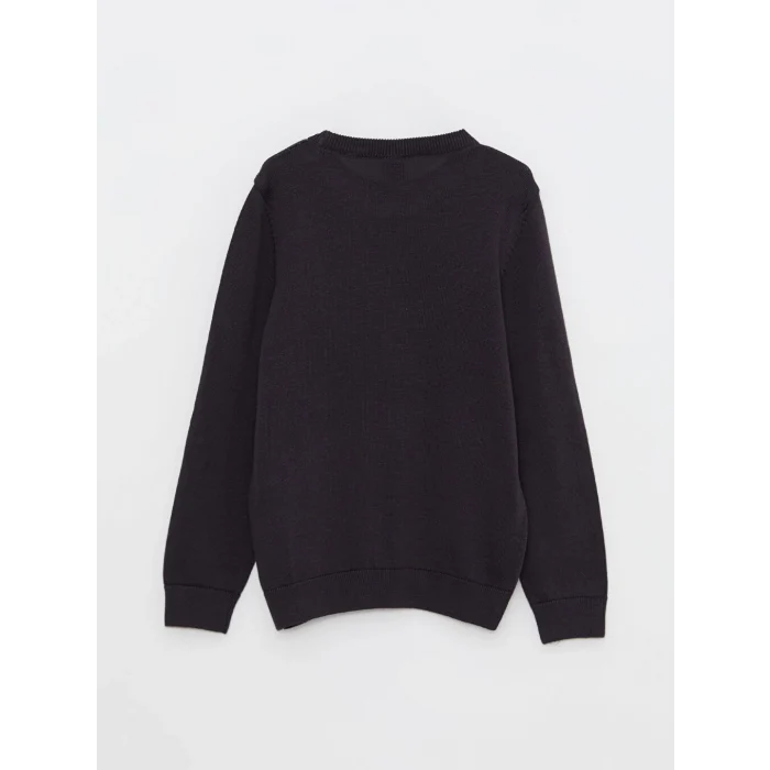 LCW Kids Antrasit Bisiklet Yaka Baskılı Uzun Kollu Erkek Çocuk Triko Kazak