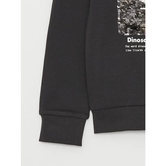 LCW Kids Antrasit Bisiklet Yaka Çift Yönlü Payetli Uzun Kollu Erkek Çocuk Sweatshirt