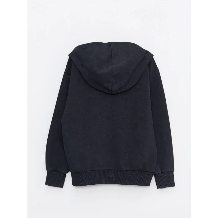 LCW Kids Antrasit Kapüşonlu Baskılı Uzun Kollu Erkek Çocuk Sweatshirt