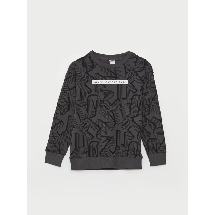 LCW Kids Antrasit Rahat Kalıp Bisiklet Yaka Baskılı Erkek Çocuk Tişört