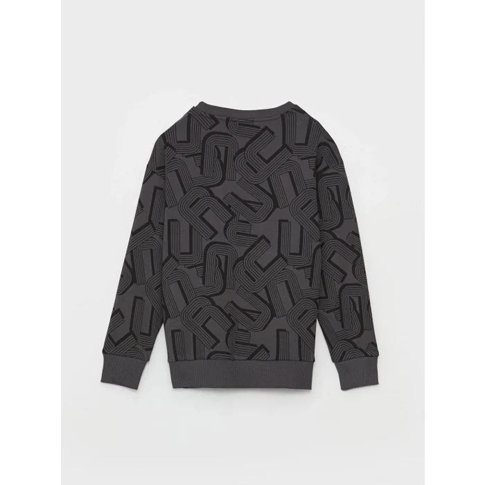 LCW Kids Antrasit Rahat Kalıp Bisiklet Yaka Baskılı Erkek Çocuk Tişört