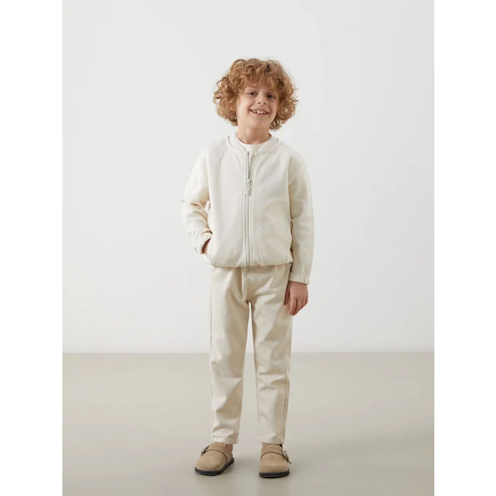 LCW Kids BEJ Basic Erkek Çocuk Fermuarlı Sweatshirt