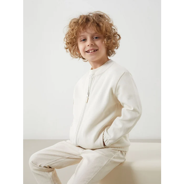 LCW Kids BEJ Basic Erkek Çocuk Fermuarlı Sweatshirt