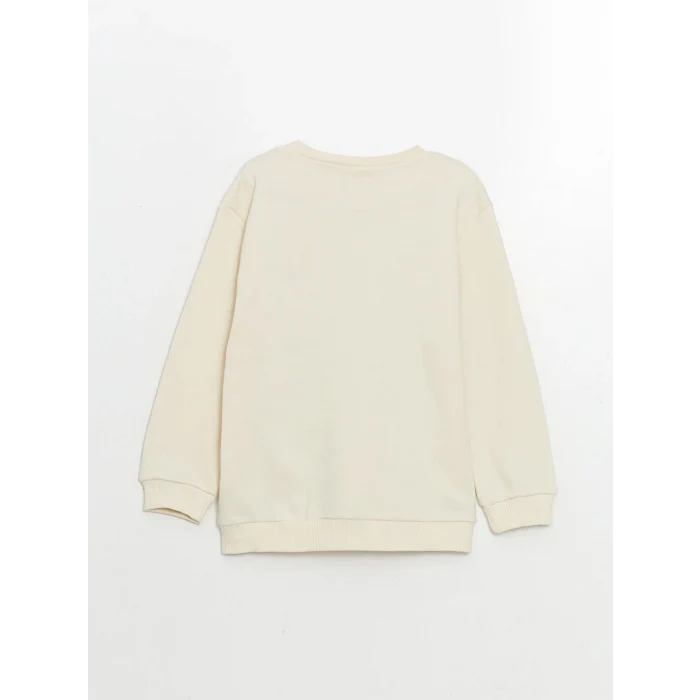 LCW Kids Bej Bisiklet Yaka Baskılı Erkek Bebek Sweatshirt ve Eşofman Alt 2li Takım