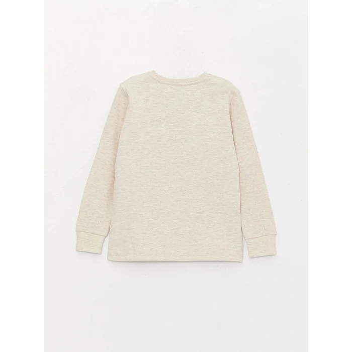 LCW Kids Bej Bisiklet Yaka Baskılı Uzun Kollu Erkek Çocuk Pijama Takımı