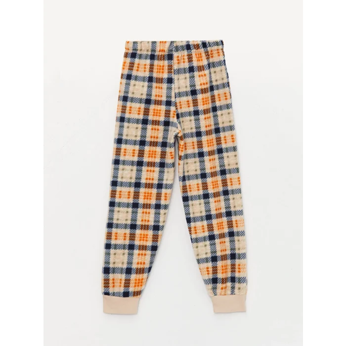 LCW Kids Bej Bisiklet Yaka Baskılı Uzun Kollu Erkek Çocuk Pijama Takımı