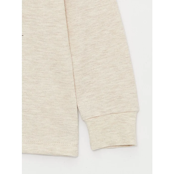 LCW Kids Bej Bisiklet Yaka Baskılı Uzun Kollu Erkek Çocuk Pijama Takımı