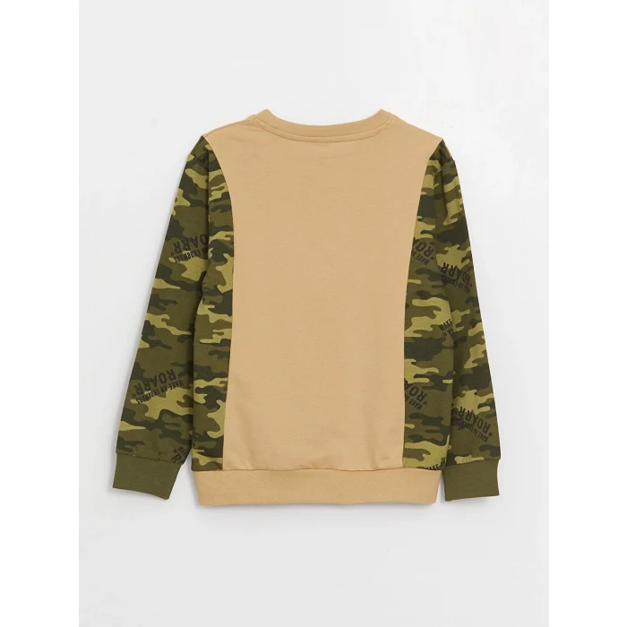 LCW Kids Bej Bisiklet Yaka Baskılı Uzun Kollu Erkek Çocuk Sweatshirt