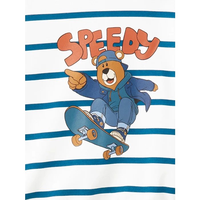 LCW Kids Bej Bisiklet Yaka Çizgili Erkek Çocuk Sweatshirt ve Eşofman Alt 2li