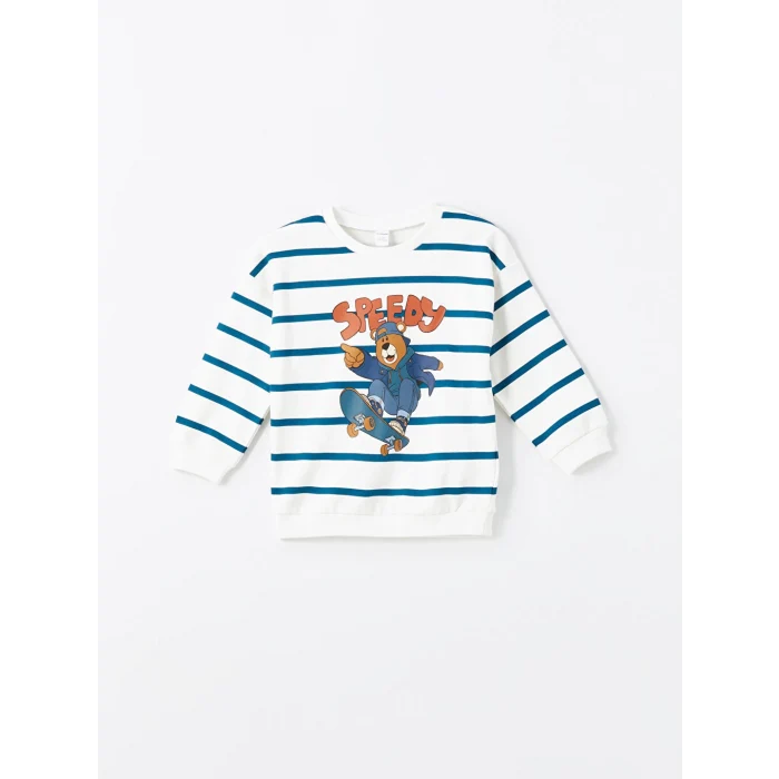 LCW Kids Bej Bisiklet Yaka Çizgili Erkek Çocuk Sweatshirt ve Eşofman Alt 2li