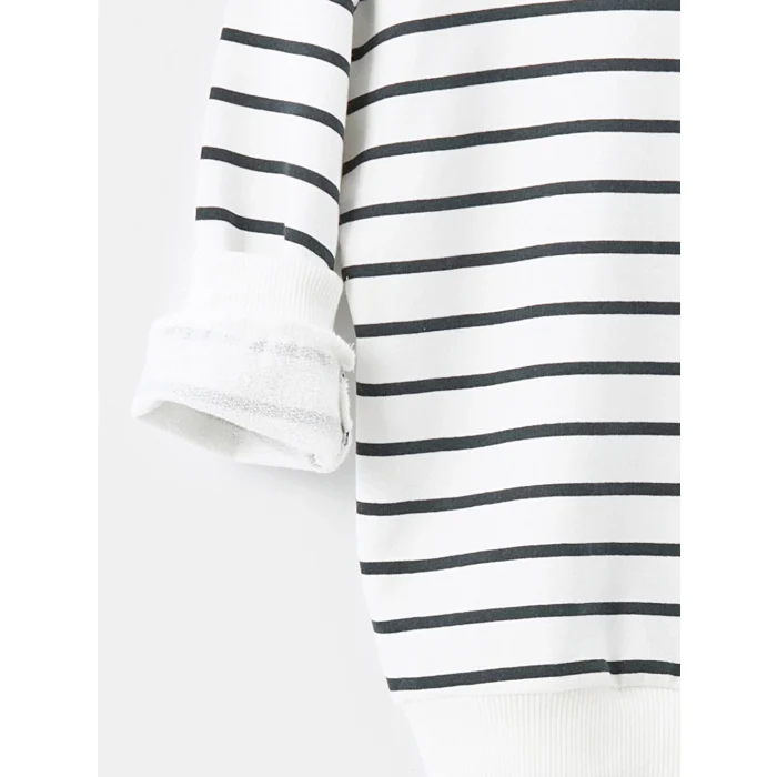 LCW Kids Bej Bisiklet Yaka Çizgili Erkek Çocuk Sweatshirt ve Pantolon 2li