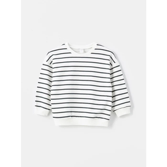 LCW Kids Bej Bisiklet Yaka Çizgili Erkek Çocuk Sweatshirt ve Pantolon 2li