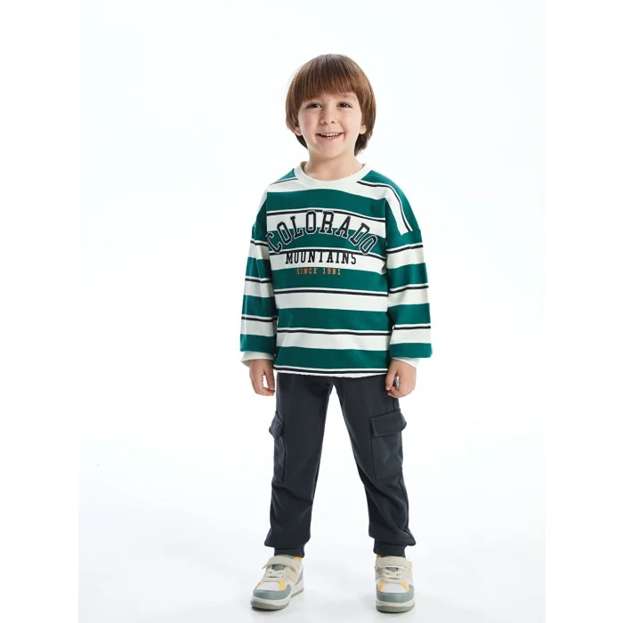 LCW Kids Bej Bisiklet Yaka Erkek Çocuk Sweatshirt ve Eşofman Alt 2li