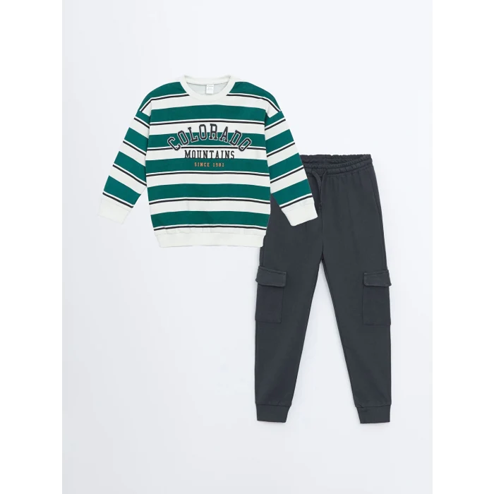 LCW Kids Bej Bisiklet Yaka Erkek Çocuk Sweatshirt ve Eşofman Alt 2li