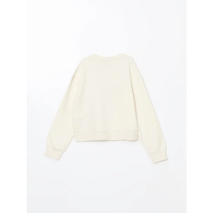 LCW Kids Bej Bisiklet Yaka Kız Çocuk Kalın Crop Sweatshirt