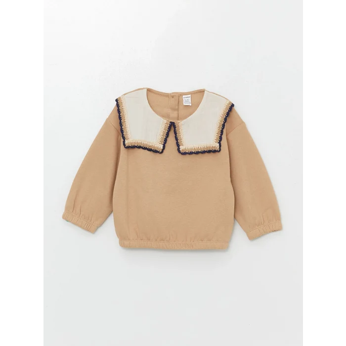 LCW Kids Bej Bisiklet Yaka Uzun Kollu Baskılı Kız Çocuk Sweatshirt ve Tayt 2li Takım