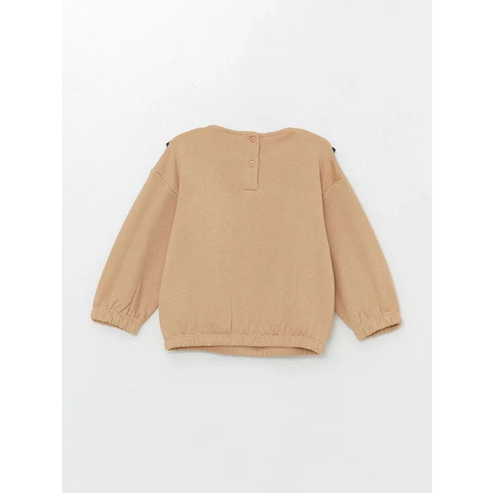 LCW Kids Bej Bisiklet Yaka Uzun Kollu Baskılı Kız Çocuk Sweatshirt ve Tayt 2li Takım