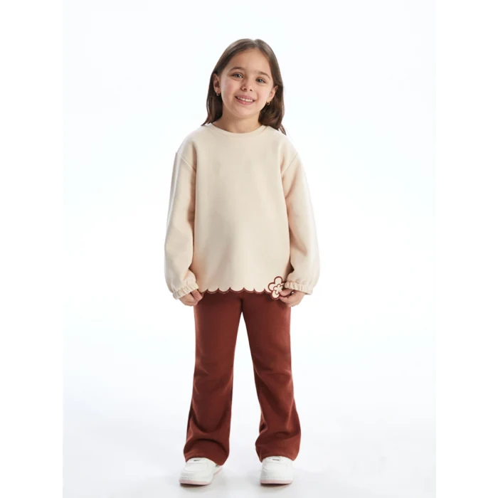 LCW Kids Bej Çiçekli Kız Çocuk Sweatshirt ve Tayt 2li