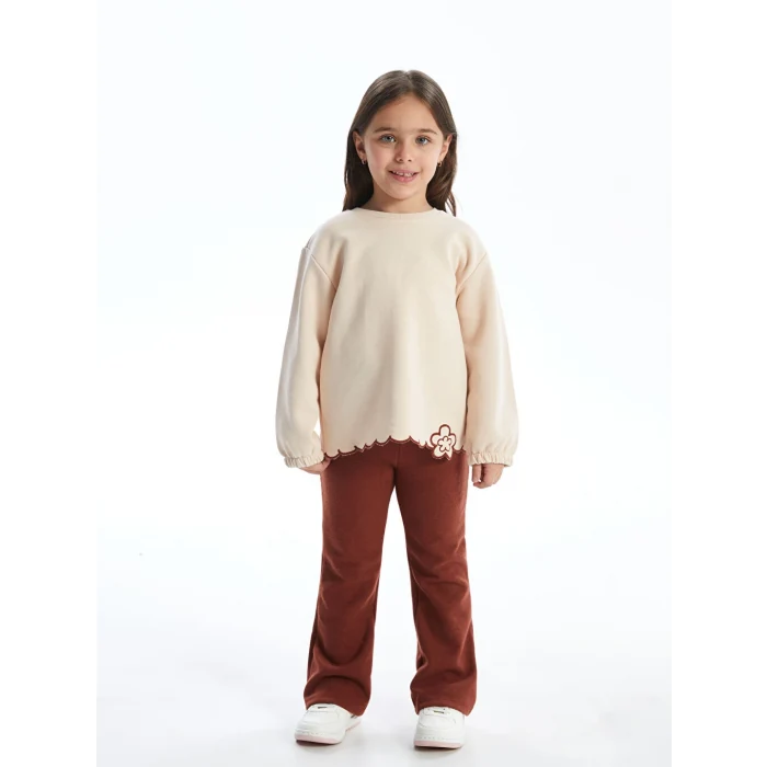 LCW Kids Bej Çiçekli Kız Çocuk Sweatshirt ve Tayt 2li