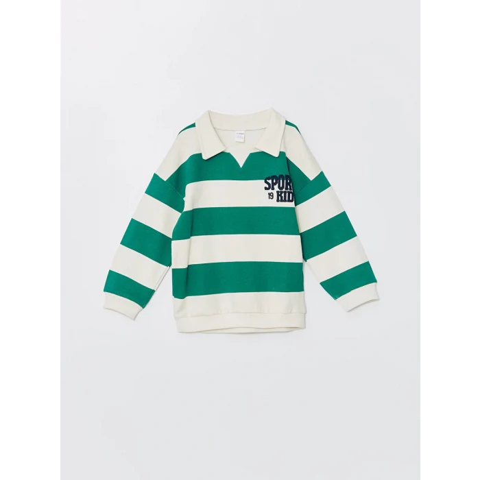 LCW Kids Bej Çizgili Erkek Çocuk Sweatshirt ve Pantolon 2li