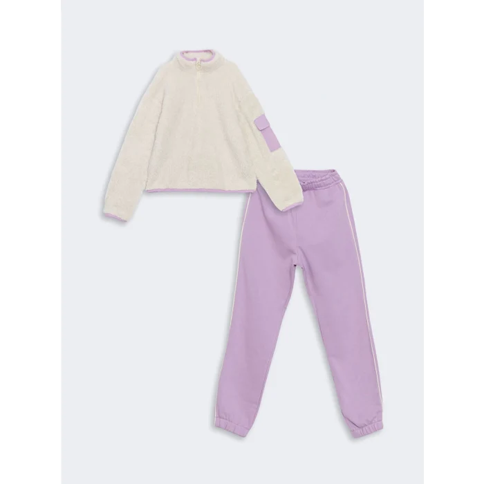 LCW Kids Bej Dik Yaka Kız Çocuk Eşofman Takımı