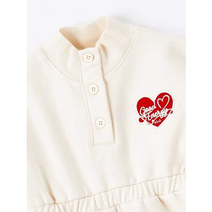 LCW Kids Bej Dik Yaka Uzun Kollu Kız Bebek Elbise