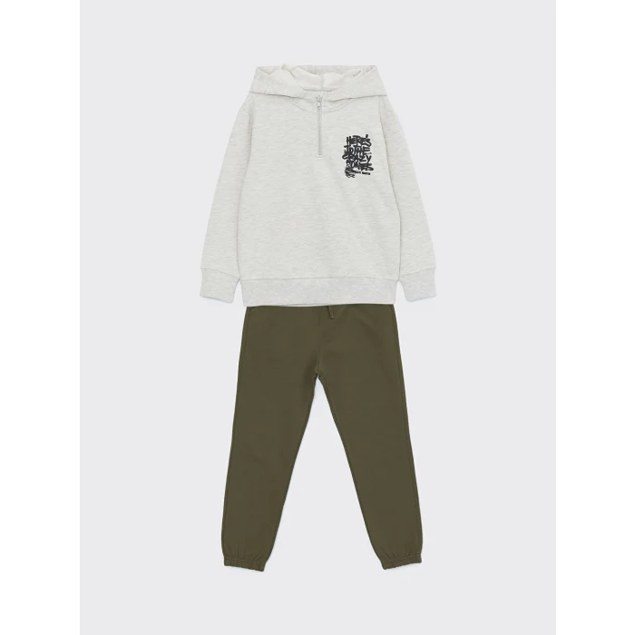 LCW Kids Bej Kapüşonlu Erkek Çocuk Eşofman Takım