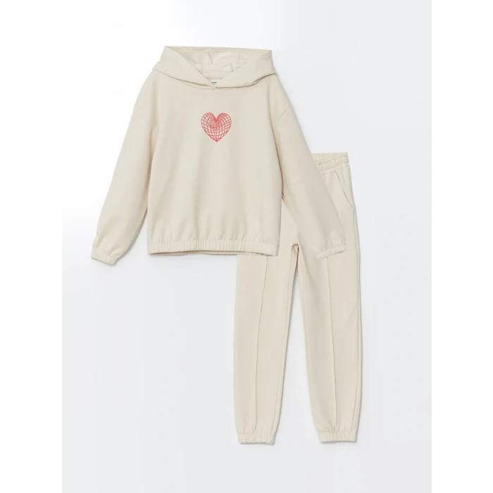LCW Kids Bej Kapüşonlu Kız Çocuk Eşofman Takım