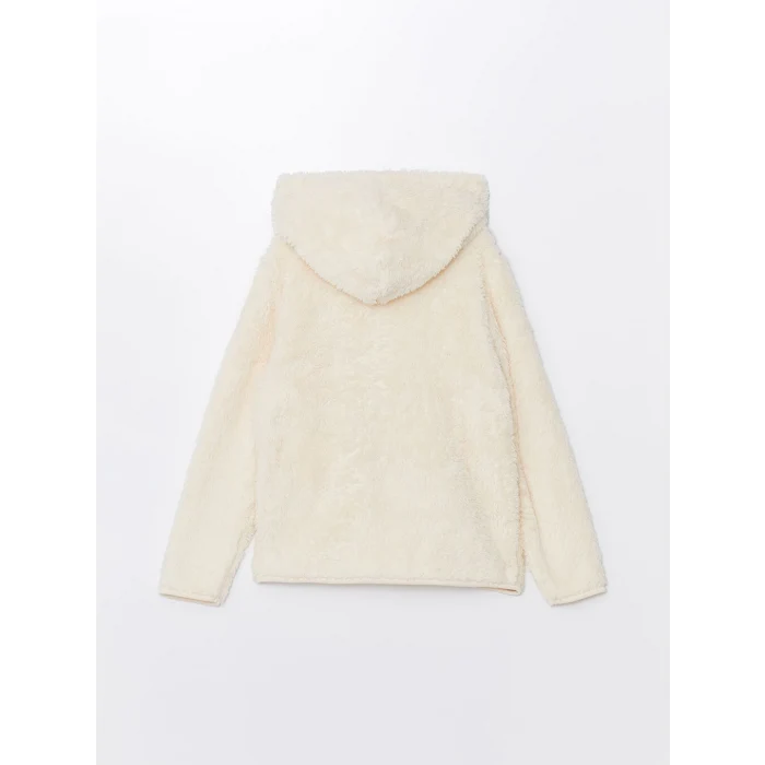 LCW Kids Bej Kapüşonlu Pelüş Kız Çocuk Fermuarlı Sweatshirt