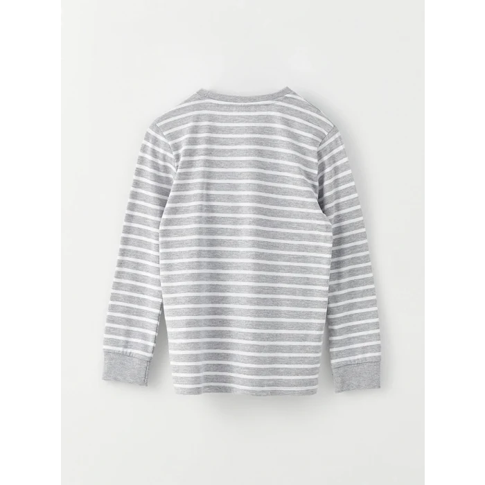 LCW Kids Beyaz Bisiklet Yaka Baskılı Uzun Kollu Erkek Çocuk Tişört