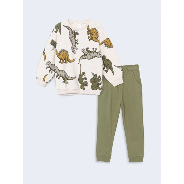 LCW Kids Beyaz Bisiklet Yaka Erkek Çocuk Sweatshirt ve Eşofman Alt 2li