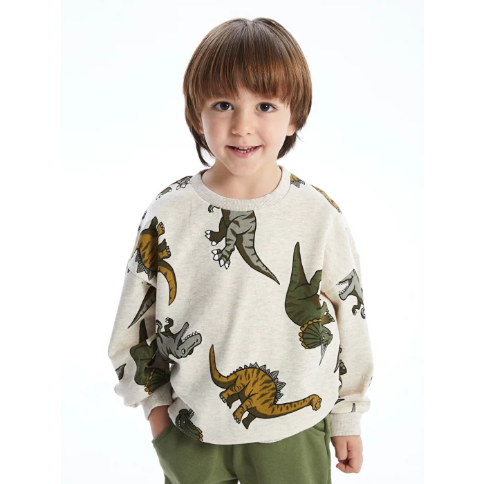 LCW Kids Beyaz Bisiklet Yaka Erkek Çocuk Sweatshirt ve Eşofman Alt 2li