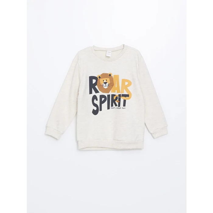LCW Kids Beyaz Bisiklet Yaka Erkek Çocuk Sweatshirt ve Eşofman Alt 2li